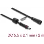 Delock DC-Verlängerungskabel 5,5 x 2,1 mm Stecker auf Buchse mit Schraubverriegelung M12 x 1,75 mm Gewinde wasserdicht 18 AWG, 2 m Schwarz (67384)