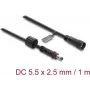 Delock DC-Verlängerungskabel 5,5 x 2,5 mm Stecker auf Buchse mit Schraubverriegelung M12 x 1,75 mm Gewinde wasserdicht 18 AWG, 1 m Schwarz (67386)