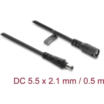 Delock DC-Verlängerungskabel 5,5 x 2,1 mm Stecker auf Buchse mit Bajonettverschluss 18 AWG, 0,5 m Schwarz (67388)
