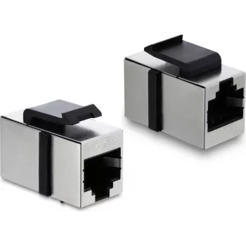 Delock Keystone Modul Kupplung RJ45 Buchse zu RJ45 Buchse Cat.6 geschirmt Metall Silber / Schwarz (90837)