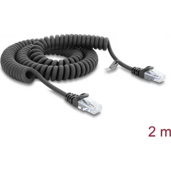 Delock RJ50 Spiralkabel Stecker-Stecker 2 m Schwarz (91235)