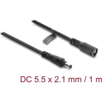 Delock DC-Verlängerungskabel 5,5 x 2,1 mm Stecker auf Buchse mit Bajonettverschluss 18 AWG, 1 m Schwarz (67389)