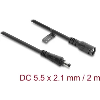 Delock DC-Verlängerungskabel 5,5 x 2,1 mm Stecker auf Buchse mit Bajonettverschluss 18 AWG, 2 m Schwarz (67390)