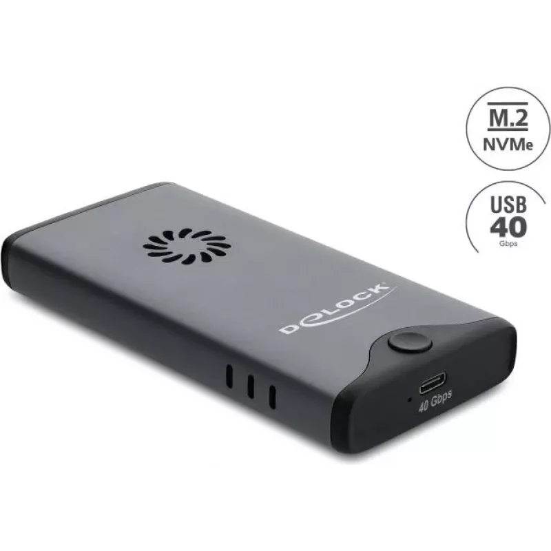 Delock USB Type-C 40 Gbps Gehäuse für 1 x M.2 NVMe PCIe SSD mit Lüfter - werkzeuglos