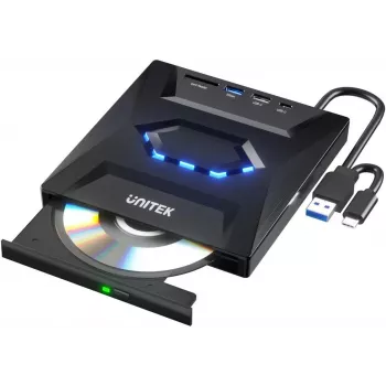 Unitek Externer DVD/CD-Brenner, USB 5Gbps Hub, SD-Kartenleser T1037A01