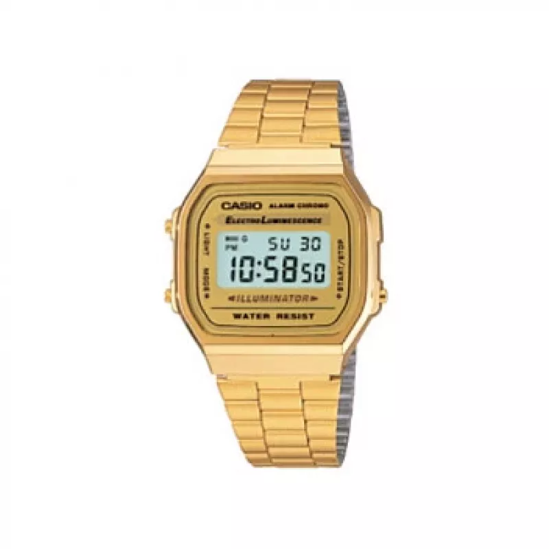 Casio A168WG-9WDF Vintage Unisex Digitaluhr mit Edelstahlband, Gold