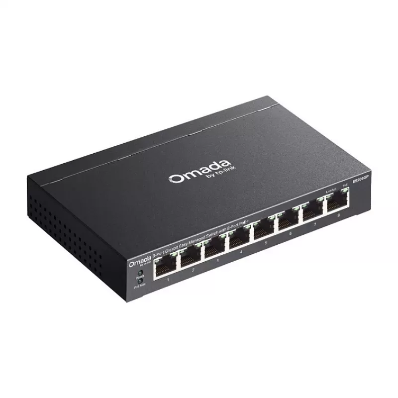 TP-Link Omada ES208GP PoE+ 8-Port Gigabit Smart Managed Switch mit 61W PoE-Budget