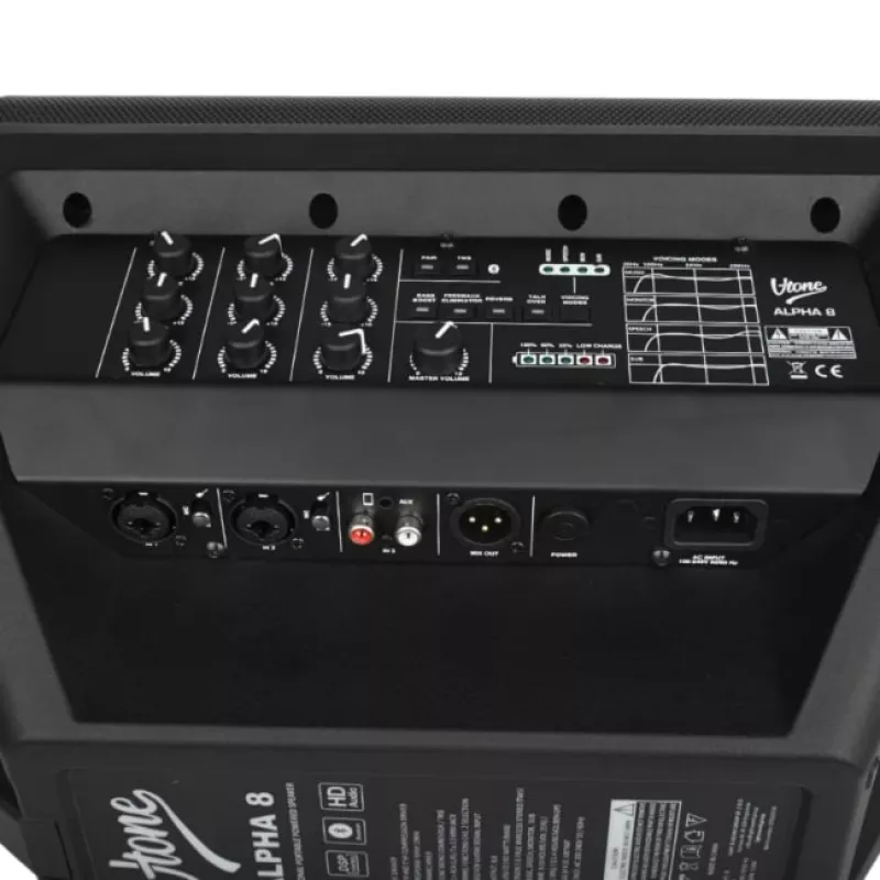 V-TONE ALPHA 8 Aktives Akku-Säulen-PA-System mit integriertem Mischpult, 300W RMS, 8 inch Woofer, Bluetooth, USB/SD, Hall