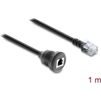 Delock RJ12 Stecker auf RJ12 Buchse Panel-Mount Verlängerungskabel 1 m Schwarz (91268)