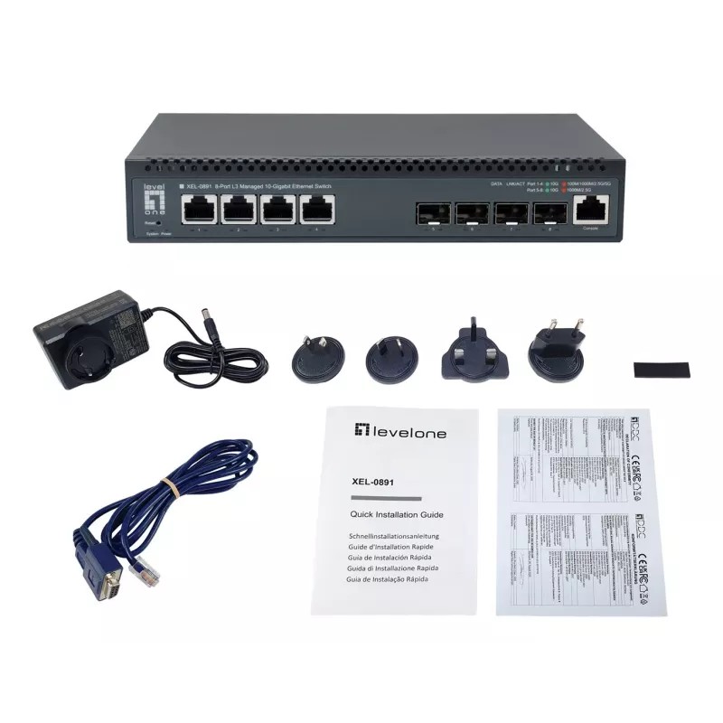LevelOne 8-Port L3 Managed 10-Gigabit Switch, 4 x 1G/2.5G/5G/10G RJ45, 4 x 1G/2.5G/10G SFP+ Uplinks