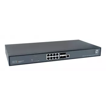 LevelOne 12-Port L3 Managed 10-Gigabit Switch, 8 x 1G/2.5G/5G/10G RJ45, 4 x 1G/2.5G/10G SFP+ Uplinks, 240Gbps Non-Blocking Fabric, 19-Zoll Rackmount