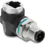 Delock M12 Adapter D-codiert 4-polig Stecker auf RJ45 Buchse Einbaugehäuse rund 90° abgewinkelt (90664)