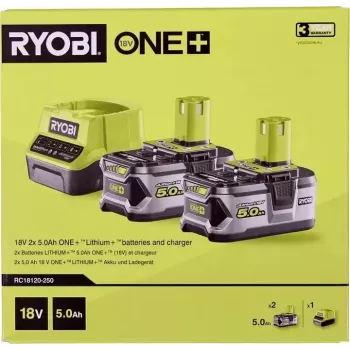 RYOBI RC18120-250 2x 18V 5,0Ah Lithium+ Akku-Set mit Kompaktladegerät