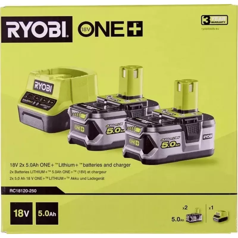 RYOBI RC18120-250 2x 18V 5,0Ah Lithium+ Akku-Set mit Kompaktladegerät