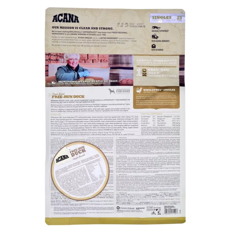 ACANA Singles Free-Run Duck Trockenfutter für Hunde, 2 kg