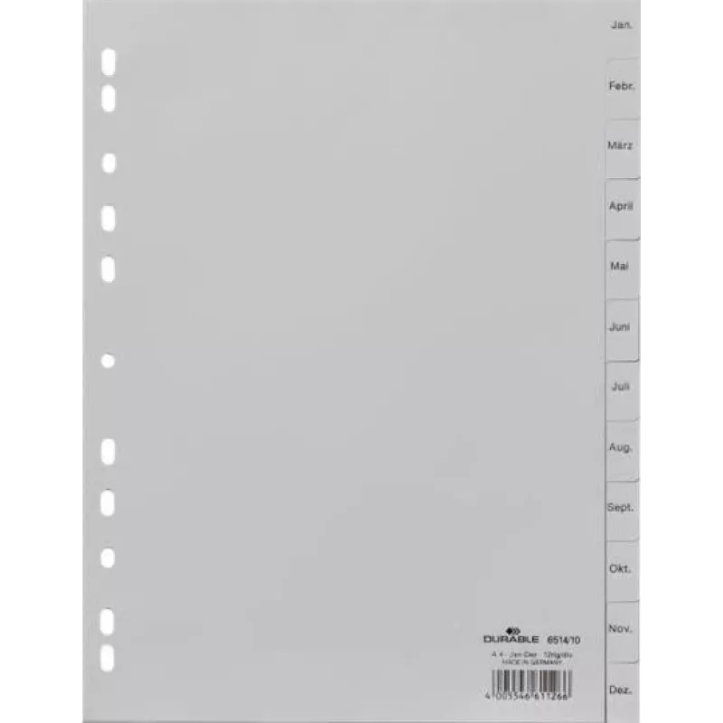 DURABLE Monthly Index A4 Januar-Dezember Hochformat 12-Tab Polypropylen Grau (6514-10)