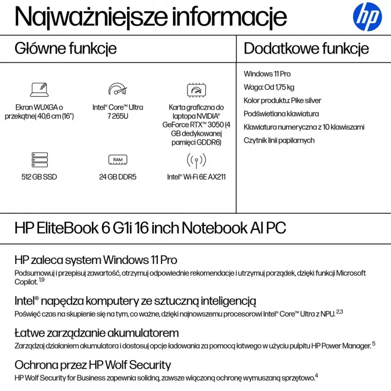 HP EliteBook 6 G1i 16 Zoll Ultra 7 265U 24GB DDR5 512GB SSD Windows 11 Pro Pike Silver Aluminium 3 Jahre Vor-Ort-Service