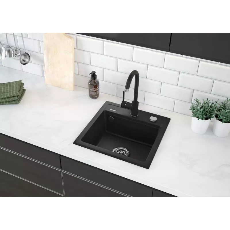 Granite Sink with Mixer Tap 1-Bowl Deante Graphite Matt Zorba
