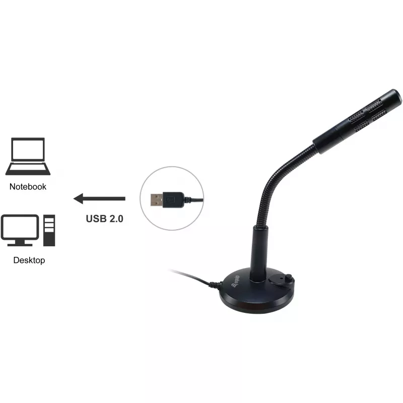 Equip Desktop-Mikrofon mit verstellbarem Winkel, USB-Anschluss, Schwarz