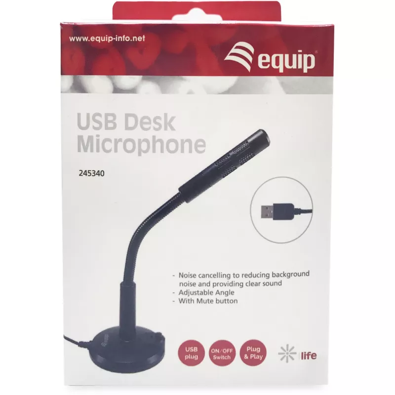 Equip Desktop-Mikrofon mit verstellbarem Winkel, USB-Anschluss, Schwarz