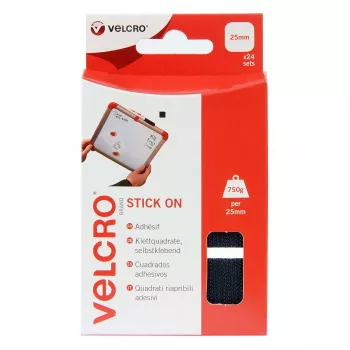 VELCRO Stick On Haken- und Schlaufenquadrate 25mm x 25mm, selbstklebend, schwarz, 24 Sets (48 Stück)