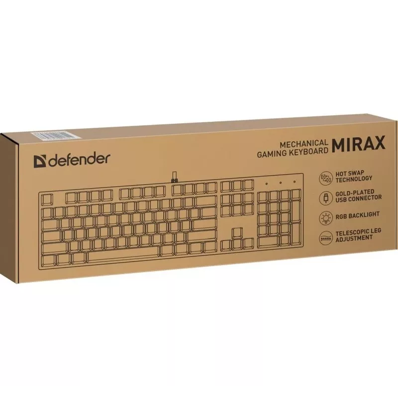 Defender Mirax GK-352 Mechanische Gaming-Tastatur, Outemu Blue Switches, RGB-Beleuchtung, Kabelgebunden USB, Schwarz