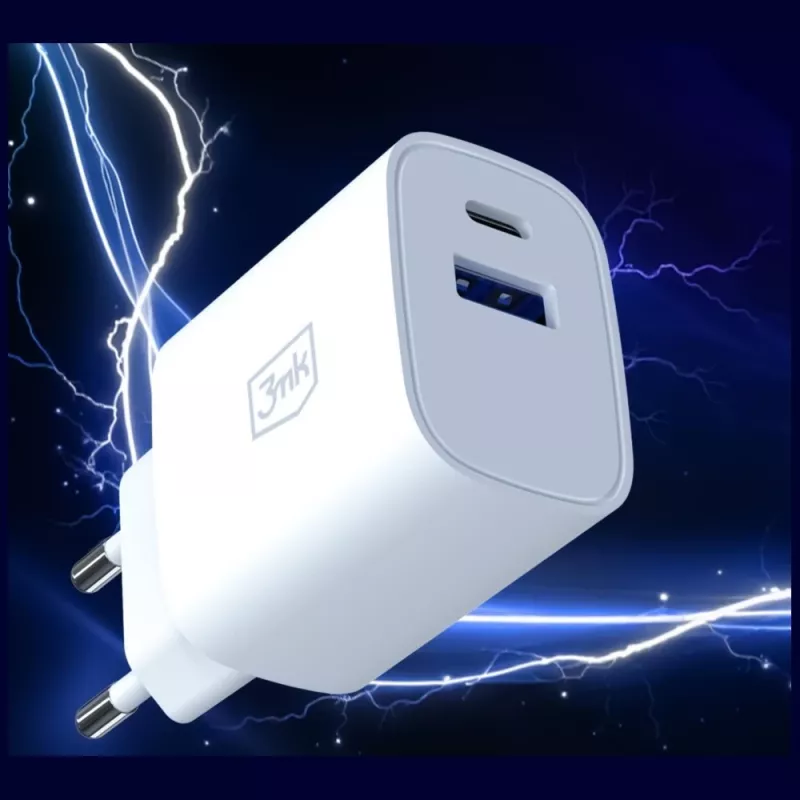 3MK FlowPower 30W USB-A USB-C PD 3.0 QC 4+ Wandladegerät Weiß