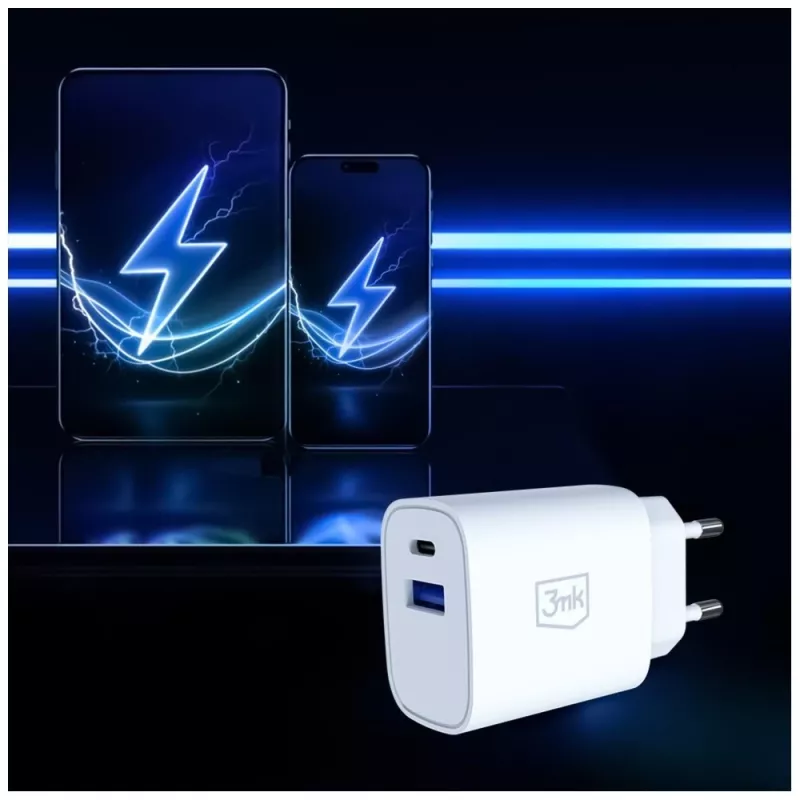 3MK FlowPower 30W USB-A USB-C PD 3.0 QC 4+ Wandladegerät Weiß