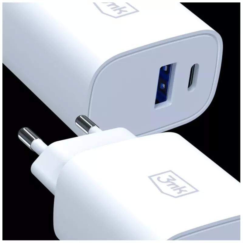 3MK FlowPower 30W USB-A USB-C PD 3.0 QC 4+ Wandladegerät Weiß