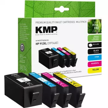 KMP PRINTTECHNIK KMP Wiederaufbereiteter Tintenpatronen-Multipack für HP 912XL (3YP34AE) - Schwarz, Cyan, Magenta, Gelb - 4er-Pack High Yield