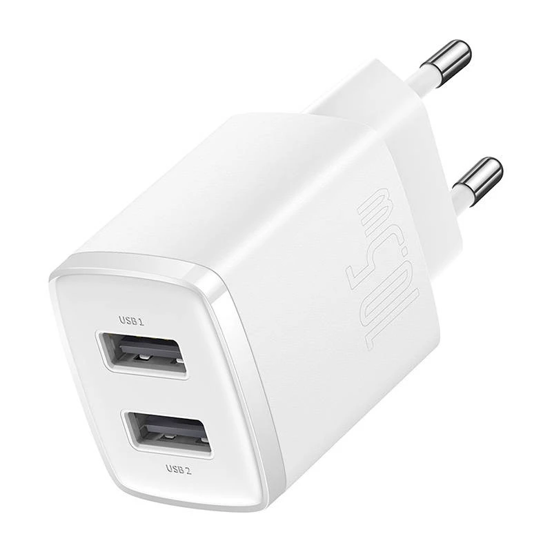 Baseus Kompakt Universal Weiß AC Indoor Ladegerät 10,5W 2 USB-A Anschlüsse