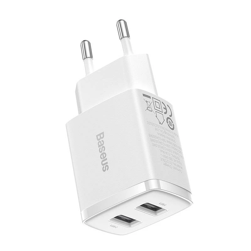 Baseus Kompakt Universal Weiß AC Indoor Ladegerät 10,5W 2 USB-A Anschlüsse