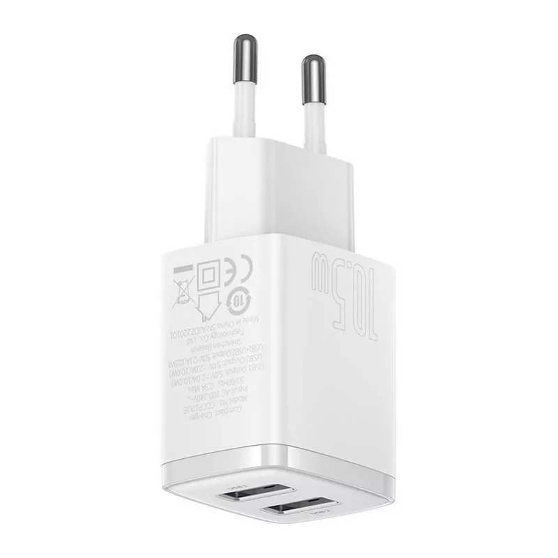 Baseus Kompakt Universal Weiß AC Indoor Ladegerät 10,5W 2 USB-A Anschlüsse