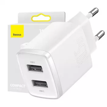 Baseus Kompakt Universal Weiß AC Indoor Ladegerät 10,5W 2 USB-A Anschlüsse