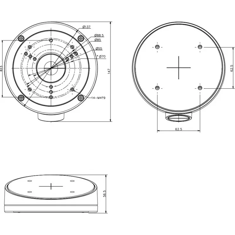 Hikvision DS-1281ZJ-S Anschlussdose für Dome-/Turret-Kameras, Weiß, Aluminiumlegierung