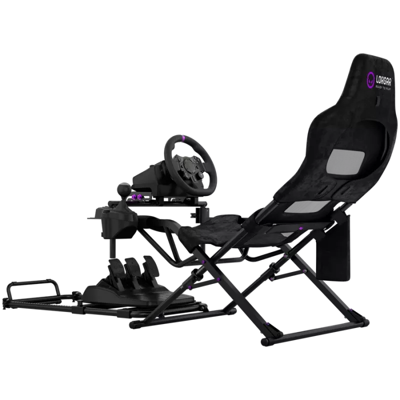 LORGAR FLEX RAF1 Sim Racing Cockpit Advanced, klappbar, 150x72x113 cm Spielposition, 38x72x126 cm zusammengeklappt, Schwarz