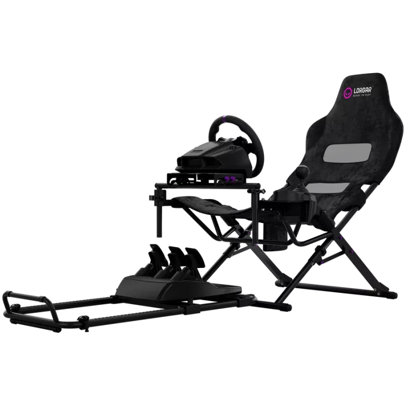 LORGAR FLEX RAF1 Sim Racing Cockpit Advanced, klappbar, 150x72x113 cm Spielposition, 38x72x126 cm zusammengeklappt, Schwarz
