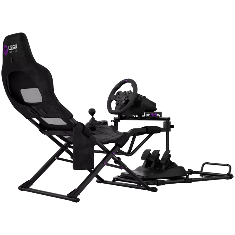 LORGAR FLEX RAF1 Sim Racing Cockpit Advanced, klappbar, 150x72x113 cm Spielposition, 38x72x126 cm zusammengeklappt, Schwarz