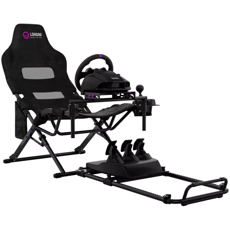 LORGAR FLEX RAF1 Sim Racing Cockpit Advanced, klappbar, 150x72x113 cm Spielposition, 38x72x126 cm zusammengeklappt, Schwarz