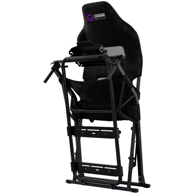 LORGAR FLEX RAF1 Sim Racing Cockpit Advanced, klappbar, 150x72x113 cm Spielposition, 38x72x126 cm zusammengeklappt, Schwarz