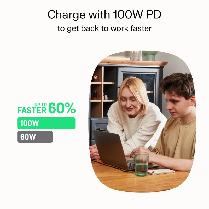 GREEN CELL USB-C auf USB-C PowerStream 100W geflochtenes Kabel 1,2m Schwarz