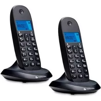 Motorola C1002CB+ DECT Schnurlostelefon mit 2 Mobilteilen, Schwarz, Hintergrundbeleuchtetes Display, Freisprechen, 50 Einträge Telefonbuch
