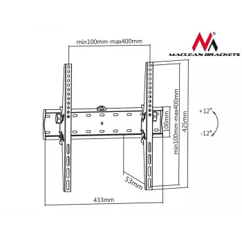 MACLEAN MC-665 Feste TV-Wandhalterung für 32-55 Zoll Bildschirme, Schwarz, bis 40 kg, VESA 400x400