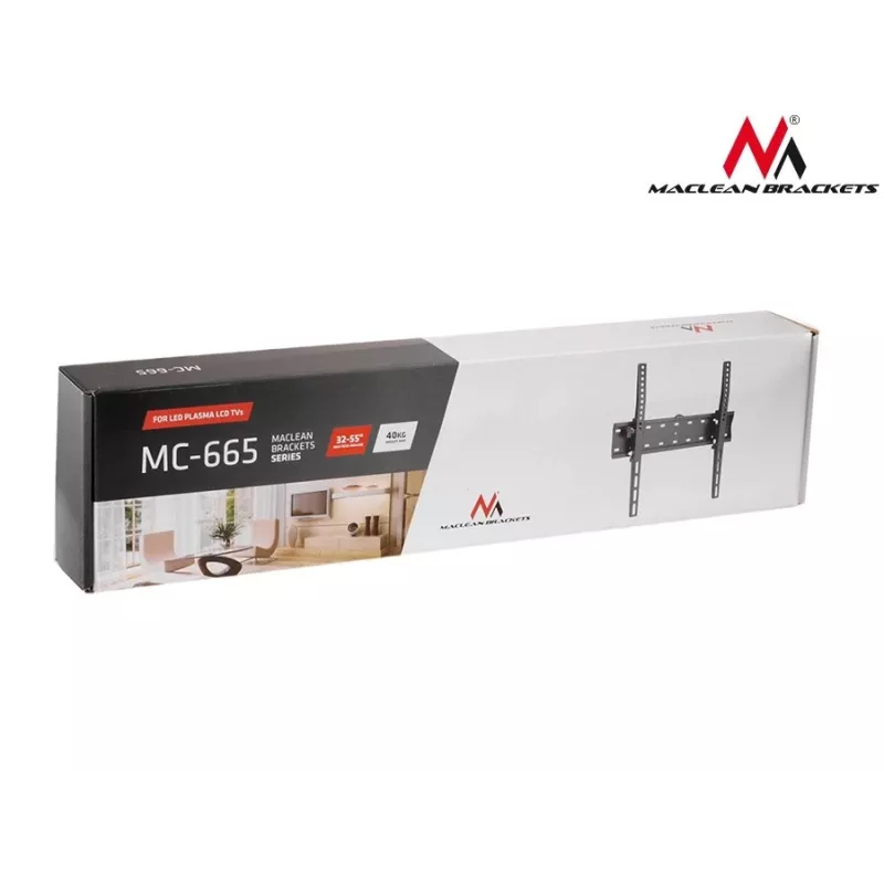 MACLEAN MC-665 Feste TV-Wandhalterung für 32-55 Zoll Bildschirme, Schwarz, bis 40 kg, VESA 400x400