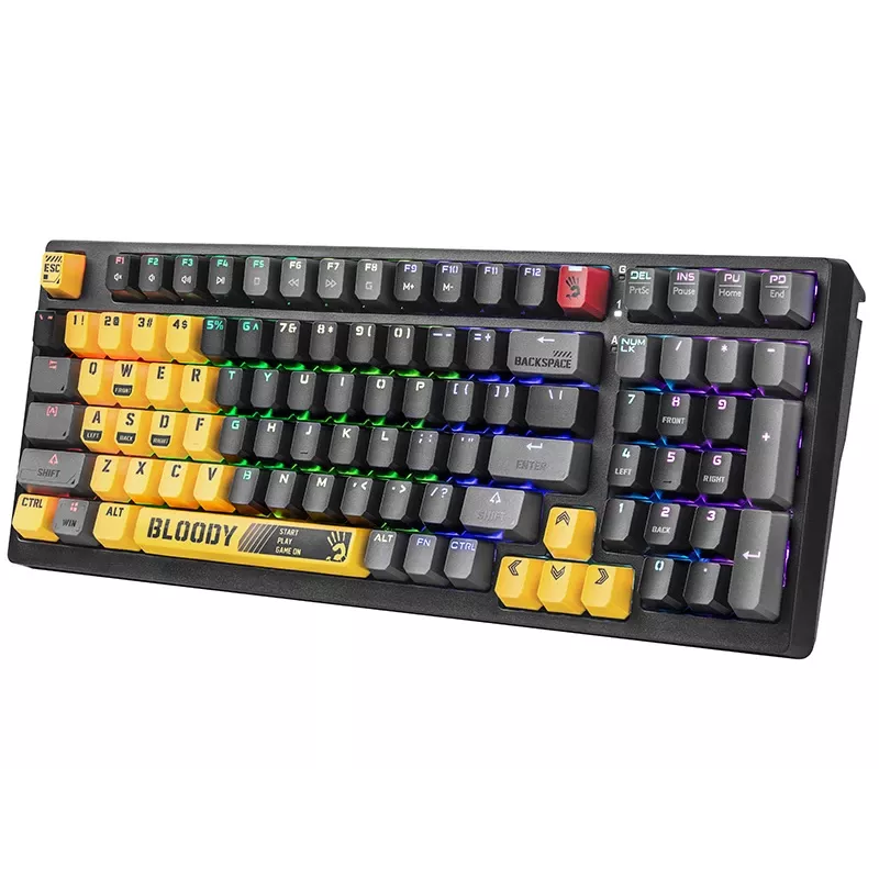 A4Tech Bloody S98 Sports Lime Mechanische Tastatur, BLMS Red Plus Switches, 98-Tasten Kompakt, RGB-Hintergrundbeleuchtung, USB-C abnehmbar