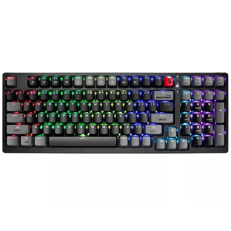 A4Tech Bloody S98 Sports Lime Mechanische Tastatur, BLMS Red Plus Switches, 98-Tasten Kompakt, RGB-Hintergrundbeleuchtung, USB-C abnehmbar