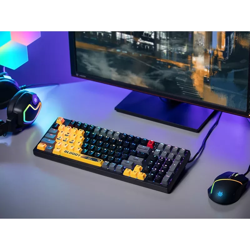 A4Tech Bloody S98 Sports Lime Mechanische Tastatur, BLMS Red Plus Switches, 98-Tasten Kompakt, RGB-Hintergrundbeleuchtung, USB-C abnehmbar