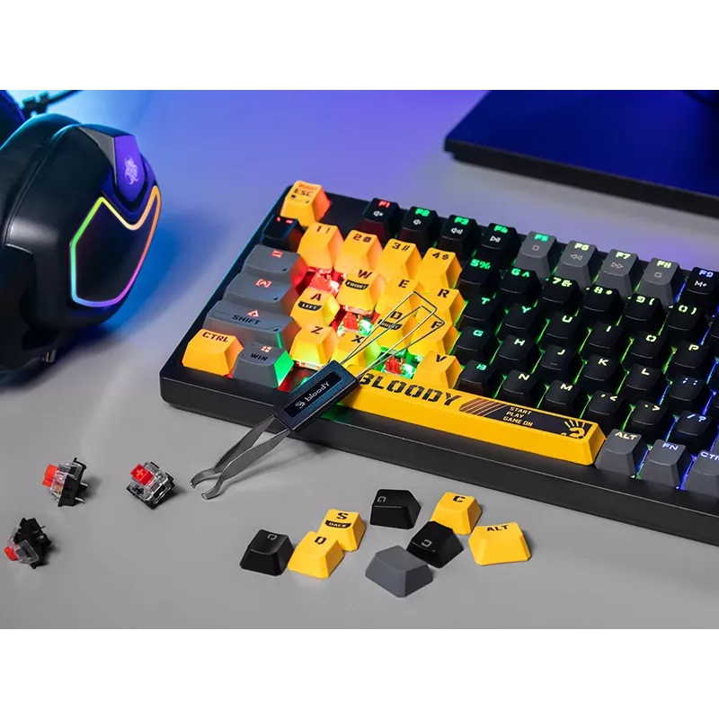 A4Tech Bloody S98 Sports Lime Mechanische Tastatur, BLMS Red Plus Switches, 98-Tasten Kompakt, RGB-Hintergrundbeleuchtung, USB-C abnehmbar