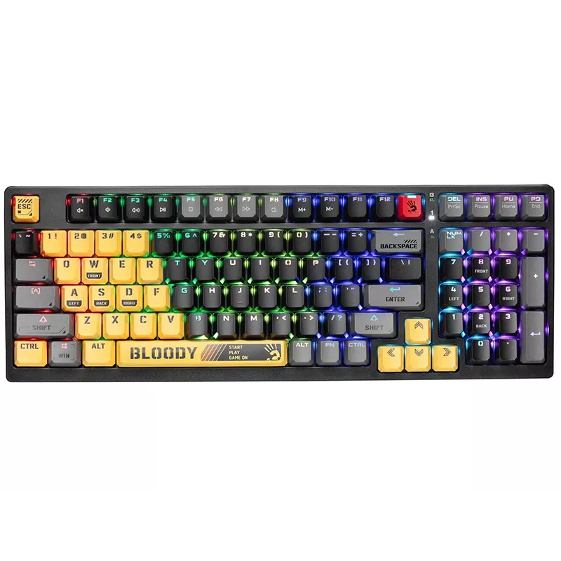 A4Tech Bloody S98 Sports Lime Mechanische Tastatur, BLMS Red Plus Switches, 98-Tasten Kompakt, RGB-Hintergrundbeleuchtung, USB-C abnehmbar