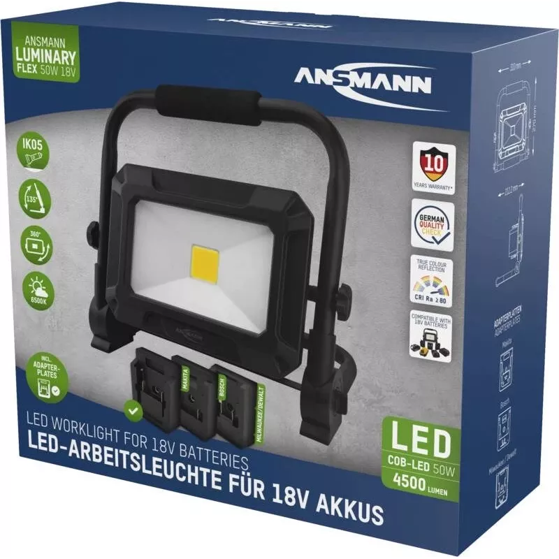 ANSMANN 1600-0713 LED-Arbeitsleuchte FL50W 18V Akku-Packs inkl. Adapterplatten